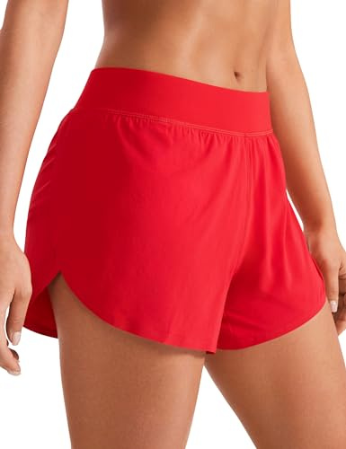 CRZ YOGA Damen Mid Waist Running Shorts Seitliche Splits Sport Workout Kurze Hose Leichte Atmungsaktive Sporthose Laufhose Tiefrot 38