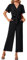 JASAMBAC Black jumpsuits Women Dressy Casual One Piece V Neck Short Sleeve Summer Outfits Loose Linen Pants Romper with Pockets Wedding Guest Outfits