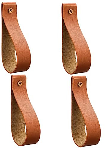 MAGICLULU 4 Stück Boho Leder Gardinenstangenhalter Wandmontage Vorhangstangenriemen Für Badezimmer Küche Schlafzimmer Handtuchhalter Wandhaken