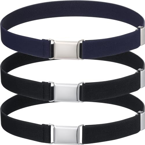 3 Stück Elastische Kinder Gürtel für Jungen Mädchen (Schwarz, Marineblau)