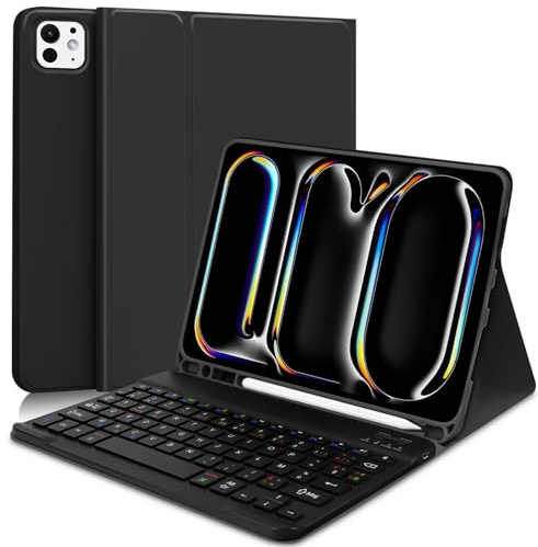 AGARELE Étui Clavier pour iPad Pro 11 M4 2024 - Housse AZERTY Français Amovible avec Clavier Bluetooth sans Fil pour A2837, A3006, A2836 (Noir)