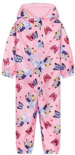 BlueY Tuta Pioggia Bambina, Tutto in Uno Tuta Impermeabile Bambini con Cappuccio Tuta Foderato in Pile per Giochi Viaggi (Rosa, 3-4 anni)