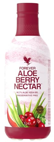 Forever Aloe Berry Nectar, 100% pures Aloe Vera Gel, 1 Liter, ohne Zusatz von Konservierungsstoffen, Vitamin C, Cranberry, Granatapfel, Apfelsaft, glutenfrei, Energielieferant, fruchtiger Saft