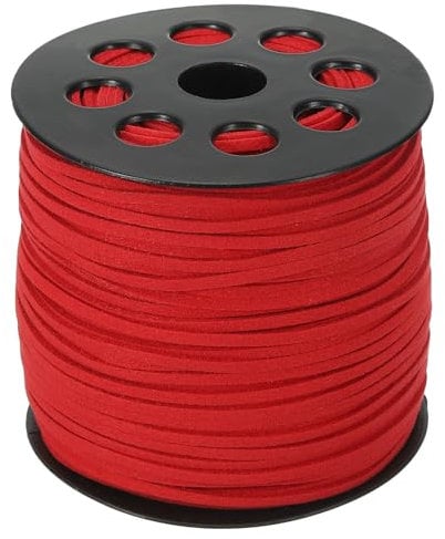 PATIKIL Suede Leather Cord 2.5mm 98 Yard, Faux Suede Cord Flat Leather String with Roll Spool for Necklace Bracelet Beading Jewelry Making, Red