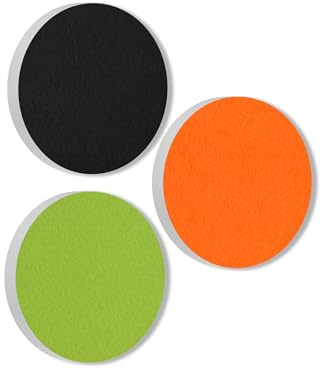 platino24 Akustikpaneele 3 Elemente Colore Kreis Ø 40 cm Schwarz + Orange + Hellgrün I Schallabsorber aus Basotect G+ mit Akustikfilz I Schalldämmung Wand & Decke I Akustikelemente Wandpaneel