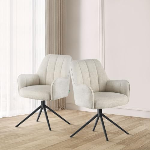 DUBI Möbel Esszimmerstuhl Thomas, Esszimmerstühle drehbar Armlehnstuhl Küchenstuhl Polsterstuhl Schreibtischstuhl Schminkstuhl für Esszimmer Küche Wohnzimmer Büro, Weiß, 2 Stück, 21104-RD10A-B05