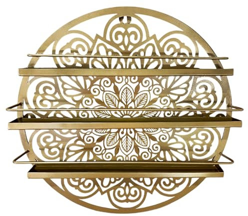 Luene Mandala Shape Shelves, Essential Oil & Nail Polish Organizer - Display Holder Storage Shelf - Black or Gold - Wall Mounted Round Rack Oil Bottle Storage, Cosmetics Display Rack (Gold)
