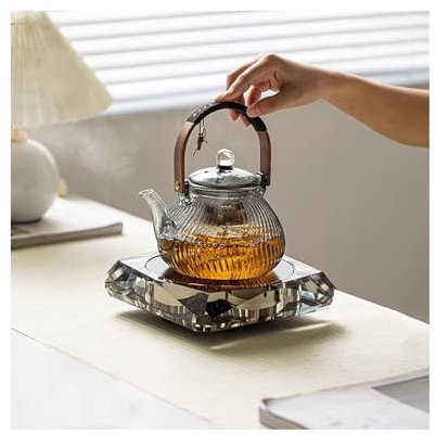 Cenz-888 Tea Kettle Crystal Glass Tea Maker High-end Electric Ceramic Stove Household Tea Maker Heat-resistant Lifting Beam Teapot Steaming and Boiling Teapot Set Coffee Pot