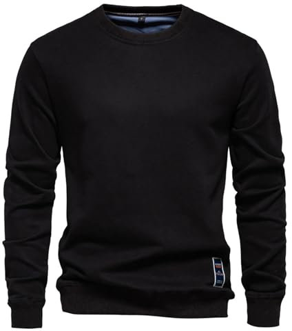 MakingDa Felpe da uomo girocollo casual pullover felpa a maniche lunghe tinta unita foderato in pile invernale caldo maglione top, Nero , XL