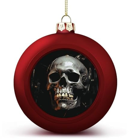 Unheimlicher gruseliger Totenkopf-Weihnachtskugel, Ornament, 4,1 cm, glitzernd, hängende Weihnachtskugeln für Weihnachtsbaum-Anhänger, dekorative Christbaumkugeln für Weihnachtsbaumschmuck, 4 Stück