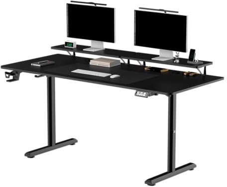 ULTRADESK - Schreibtisch für Spieler - Highlander XXL- Gaming Tisch Stahlkonstruktion - Platz für Zwei Monitore - Futuristische Formen - Beinfreiheit und Mehr - Inklusive Zubehör - 160x70cm - Schwarz