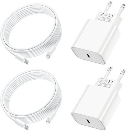 Lot de 2 pour Chargeur Rapide iPhone, 20W PD USB-C Prise Secteur avec 1m Câble USB C vers Lightning pour iPhone 14/14 pro/13/13 Pro/13 Pro Max/13 Min