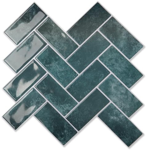Art3d Lot de 10 Carreaux muraux autocollants 3D pour carrelage à chevrons autocollants pour carrelage cuisine salle de bain brique autocollant mural imperméable bleu sarcelle mise à niveau plus épais