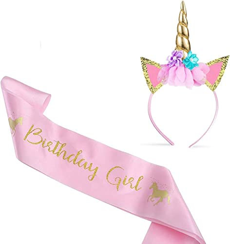 Serre Tete Licorne, Bandeau de Licorne Or Serre-tête Licorne avec Satin Rose Licorne Fête Articles d'enfant Les Accessoires De Costume De Cosplay De Fête De Pâques