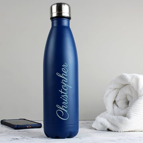 Custom Personalised Navy Metal Insulated Drinks Bottle. Ideal for Kids,Teachers,Work,School,Cycling,Gym,Camping, Mother's Day, Father's Day