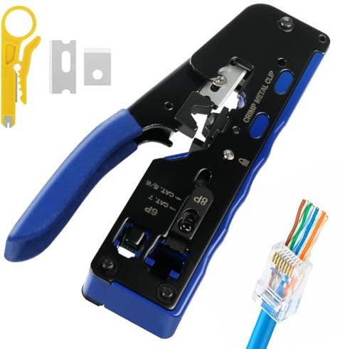 vsshe Herramienta de crimpado RJ45, alicates de crimpado para conectores RJ45 Cat5e, Cat5 Cat6 8P8C, herramienta de crimpado con conector de crimpado y protección antidobleces (A)