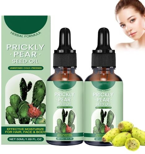 2 Stück Neue Kaktusfeigenkernöl Bio Kaltgepresst, Natürliche Feigenkaktusöl, Reines Kaktus Ätherische Öle, Anti-Aging-Öl gegen Falten und Augenringe, zur Straffung Befeuchtung