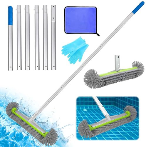Cepillo Limpieza Piscina,Limpiafondos Piscina Manual,Cepillo Redondo(43cm de Largo),Cepillo Piscina Paredes,2.1 M Pertiga Telescopica Piscina,Cepillo Piscina para Daldosas de Piscina y Paredes