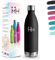 Botella Agua Acero Inoxidable, 1000 ml Libre de BPA, Botella Termica, 18/8 Acero Inoxidable, Botellas Agua, Aislamiento al Vacío de Boble Pared, Cantimplora Acero Termica para Senderismo - Negro