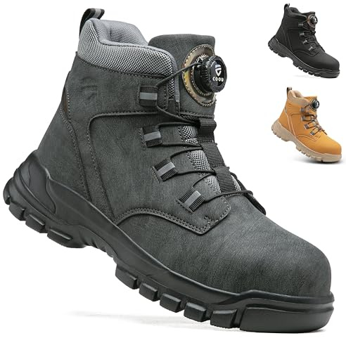 KOIFISH Steel Toe Cap Boots Mens Womens No Lace Work Boots | Anti Slip Comfortable Lightweight Safety Shoes