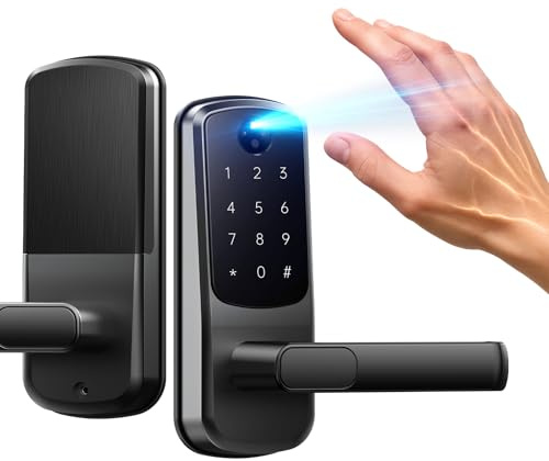 Camcamp Palm Vein Smart Lock, Smart Door Lock with Palm Vein Recognition, Keyless Entry Smart Locks with Handle for Front Door, 4 AA Batteries Included, IP65 Waterproof