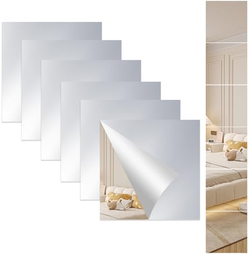 PXBSNB 6 Stück Klebespiegel Selbstklebend, 20 X 20CM Spiegelfolie Wandspiegel 2MM Dicke, Flexibler AcrylSpiegel zum Kleben, HD Spiegel Selbstklebend für Badezimmer Wohnzimmer Schlafzimmer Schrank