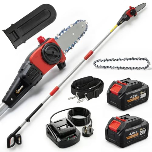 Outsunny 18V 8 Cordless Pole Chainsaw, 1.94m/2.56m Cordless Chainsaw | 2 x 4.0Ah Batteries, Charger, Auto Lubrication, 6m/s Chain Speed, Long Reach Pole Pruner, Branch Cutting Tree Trimming