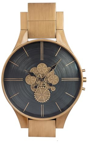 GILDE Wanduhr Timing - Metall - kupferfarben mit Zahnrädermotiv - metallische Optik - Höhe 99,5cm x Breite 62,5cm