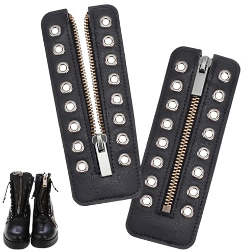 GXGM 1 Paio di Inserti con Cerniera per Stivali in Pelle di Mucca Inserti con Cerniera per Anfibi con 8 Occhielli per Riparazione Fai Da Te Scarpe da Uomo e Donna, Nero
