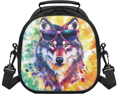 Lonchera de dinosaurio para niños de 8 a 12 años, bonita bolsa de almuerzo ligera con cremallera, bolsa de almuerzo verde para días de parque, lobo