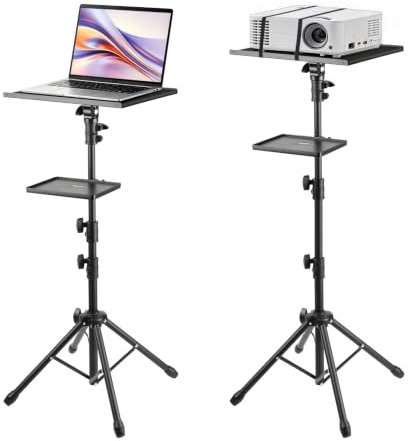 Soporte Proyector Doble Bandeja Altura Ajustable 70-135 cm 10 kg Trípode | Proyector Plegable, Soporte Ordenador Portátil Suelo, Soporte Proyector, Soporte Laptop, Projector Stand