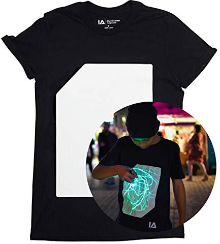 Illuminated Apparel Camiseta con diseño Interactivo con luz Que Brilla en la Oscuridad (Negro/Verde, M)
