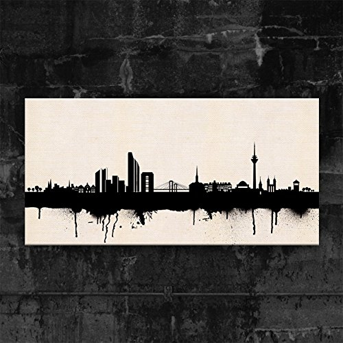Kunstbruder Düsseldorf Skyline - SW (div. Größen) 3D 4cm - Kunstbild Druck auf Leinwand 80x160cm