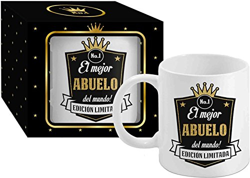 Taza Cerámica para Desayuno en Color Blanco de 300 ml, Un Regalo Original para Familia y Amigos - El mejor ABUELO del mundo!