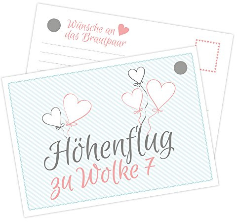 Frau WunderVoll® 50 POSTKARTEN HOCHZEITSSPIEL Ballon, 10,5 x 14,8 cm, 300 Gramm Papier/Hochzeit, Postkartenspiel, Hochzeitsgeschenke, Hochzeits Postkarten, Liebespostkarte