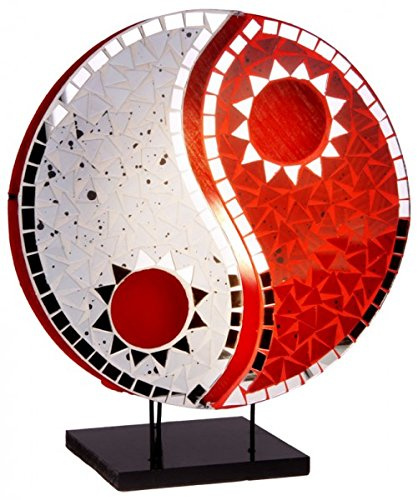 Woru Deko-Leuchte YING YANG rot oder schwarz, rund, Natur-Material, 30 cm Durchmesser, Stimmungsleuchte (Rot)