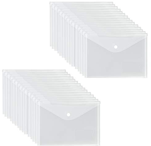 A5 Plastic Wallets Clear (30Pack)- Plastic Folders Popper Wallet Document Folder with Pocket