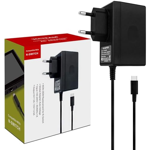 YCCTEAM Chargeur pour Console Adaptateur Secteur Support Le Mode TV 15V / 2.6A Charge Rapide avec Câble de 1.5M/5FT, Compatible avec Switch Lite/Switch OLED-Le Noir