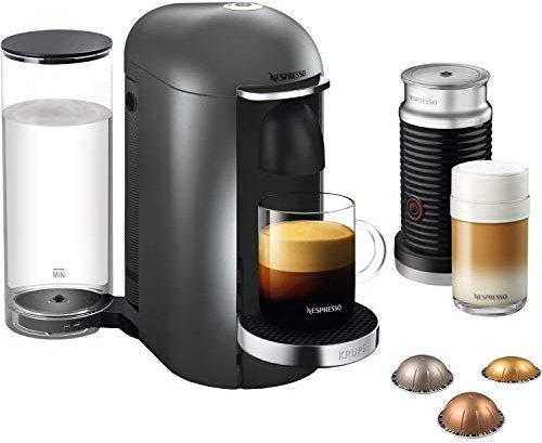 Nespresso VertuoPlus XN900T40 Coffee Machine with Aeroccino Milk Frother by Krups, Titanium