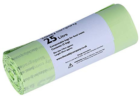 25 x 25 Litre Caddy Company Compostable Kerbside Caddy Bags – 1 roll - EN13432 25L Food Waste Liners