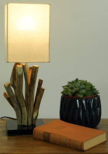 GURU SHOP Tischleuchte/Tischlampe Vigo, Treibholz, Baumwolle, in Bali Handgemacht aus Naturmaterial - Modell Vigo, 43x15x15 cm