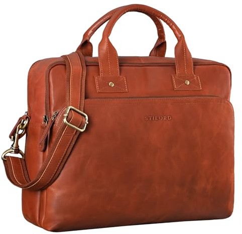 STILORD große Ledertasche cognac - XL Aktentasche für Herren - Business-Tasche mit 15.6 Zoll Laptopfach - Vintage Umhängetasche 'Hector'