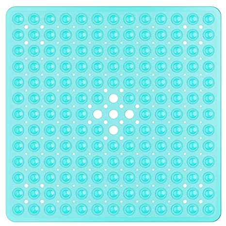 XIYUNTE Shower Mat Non Slip Anti Mould - 53 x 53cm Square Bath Mat Non Slip Shower Mats for Inside Shower, Anti Slip Shower Mat with Strong Suction Cups & Drain Holes, Machine Washable, Clear Green