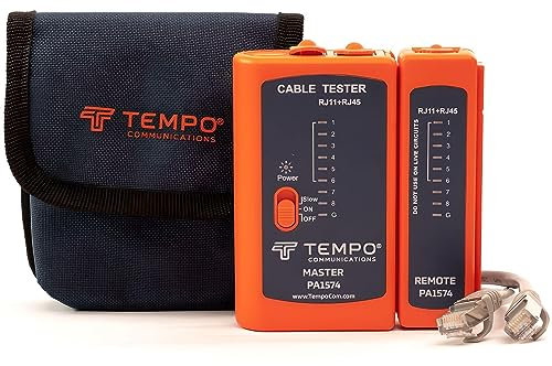 TEMPO PA1574 RJ45 Network Cable Tester | Telephone & Ethernet Cable Tester | Continuity Tester for RJ45, RJ11, RJ12 | CAT5, CAT5E, CAT6 (Professional Grade)