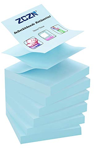 ZCZN Z-Notes, 6 Blöcke Selbstklebende Notizen, Klebezettel Von 76 x 76 mm, 80 Blatt pro Block - Selbstklebende Notizen Von 480 Blatt - Hellblau