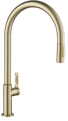 Kraus KPF-2821SFACB Oletto - Grifo de cocina desplegable de arco alto con una sola manija, 21 pulgadas, bronce champán antiguo