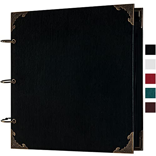 Potricher großes Fotoalbum, Sammelalbum, Ledereinband, 80 Seiten, Bastelpapier, für Hochzeiten und Baby, 30,5 x 30,5 cm, Schwarz