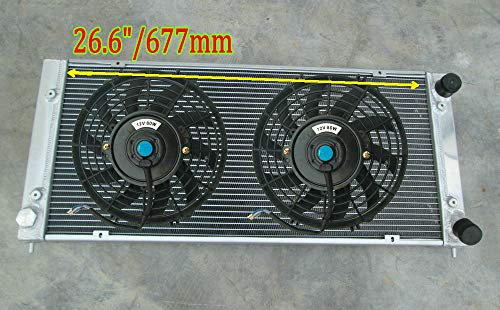 4 ROW Aluminum Radiator +FAN For V-W GOLF GTI MK1 MK2 A2 / SCI-RO-CCO/JET-TA 1.6 1.8 8V/16V W/AC TYPE