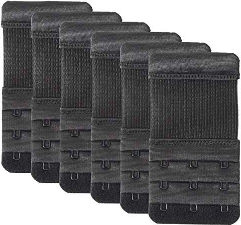 YARBAR 6pcs Bra Extenders 3 Hook 3 Row Bra Strap Extender Extension Soft Comfortable (6PCS Black, 3 Hook 3/4 Inch)