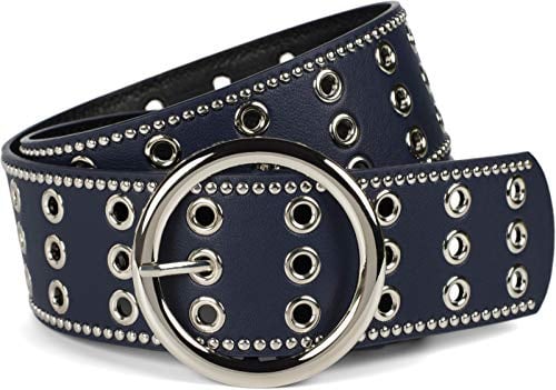 styleBREAKER Cintura larga da donna con rivetti a foro e fibbia rotonda, cintura con rivetti, cintura in vita, accorciabile 03010122